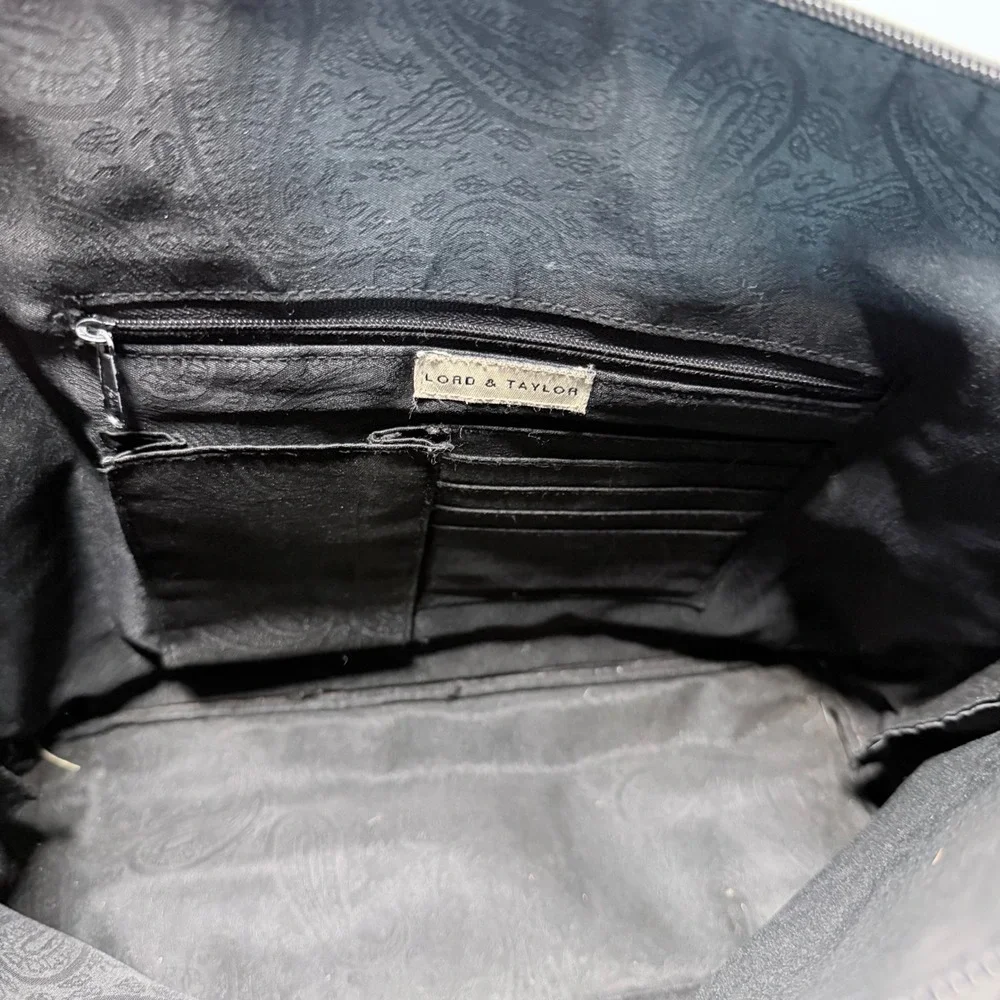 Vintage Lord & Taylor Black Genuine Leather Croc Embossed Dome Satchel Handbag